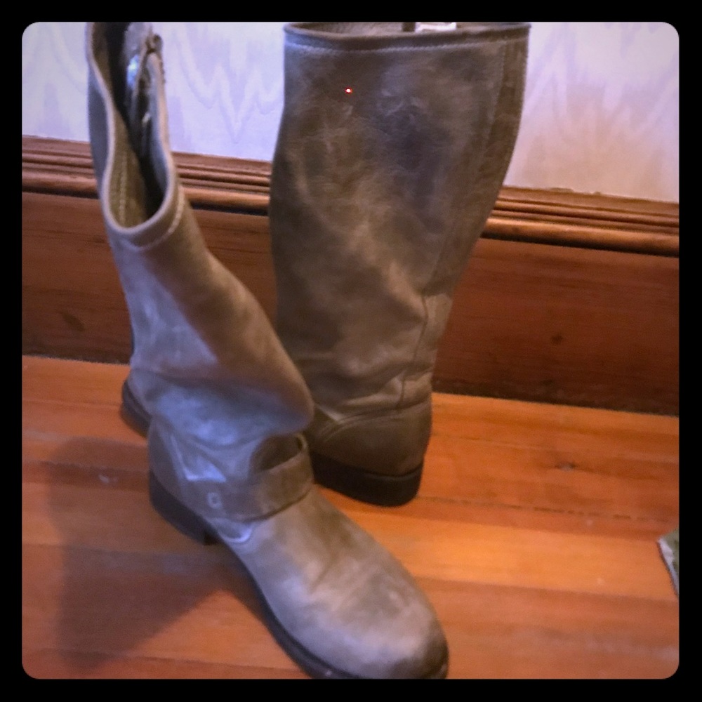 Frye distressed look over calf pewter boots